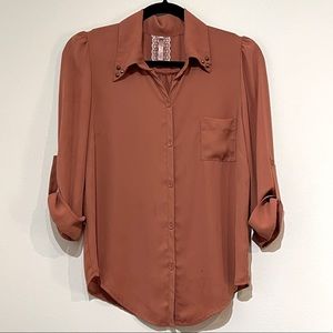 Burnt Orange Button Down Shirt with Front Pocket
